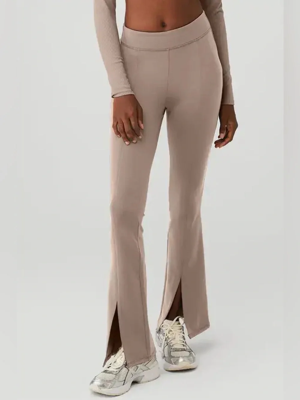 ALO YOGA Airbrush High-Waist split flare Flutter Legging taupe small stretch s